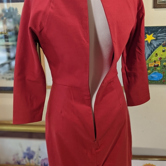 Stunning boat neck Donna Karen red sheath dress size 4 - Picture 8 of 15